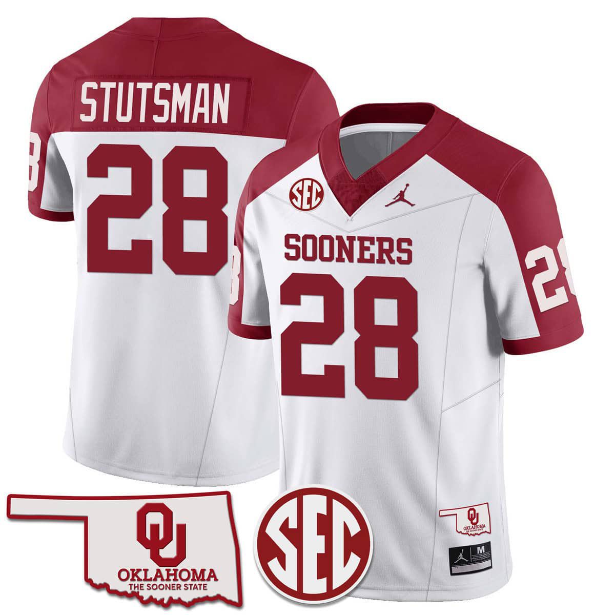 Men Oklahoma Sooners #28 Stutsman White 2024 SEC Patch Vapor Premier Limited NCAA Jersey style 1->ncaa teams->NCAA Jersey